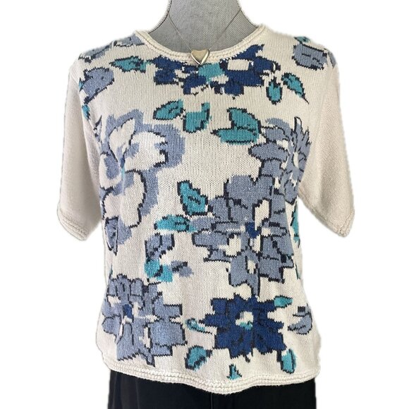 KAREN SCOTT 90s Cotton Ramie Short Sleeve Sweater Size  Med - Picture 1 of 6